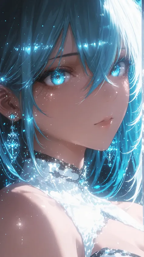 ultra-realistic close-up portrait of a stunningly beautiful adult anime woman, inspired by Vivy from "Vivy: Fluorite Eye's Song", elegant expression, captivating aqua-blue eyes, flowing futuristic hair, cinematic lighting, flawless anime skin, strong prese...