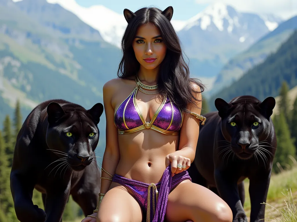 Daring bikini model brings the Elegance Of Animals to viewers with black panther