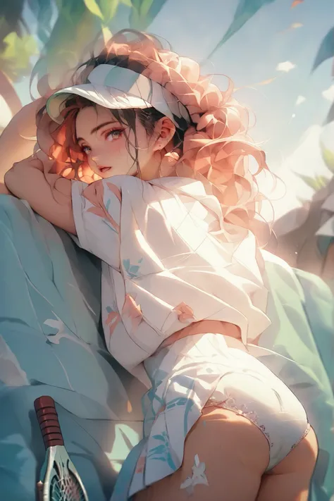 tennis wear,Beautiful girl、White Underwear、Panchira、white panties、Beauty