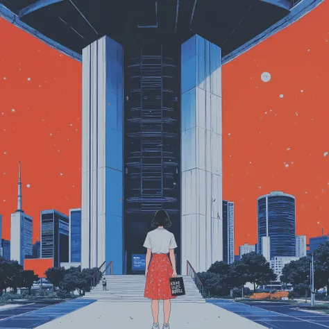 A book cover illustration of a near-future dystopian novel. The background is  "A symbol of life or reproduction(National Continuity Center)", which have a minimalist and clinical atmosphere and have a margin on top, stand tall with a cool, metallic textur...