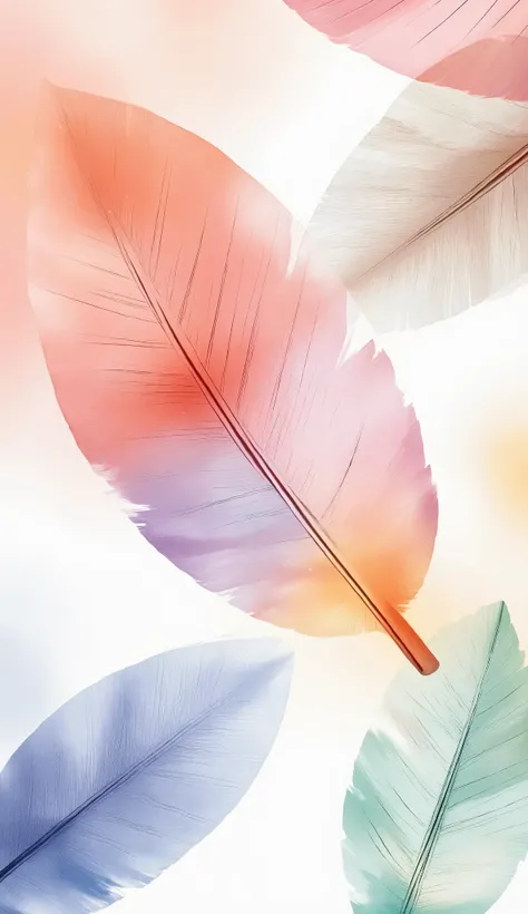 An ultra high-resolution, hyper-detailed illustration of delicate, overlapping translucent leaves in various soft pastel tones. The leaves are arranged in a layered composition, each leaf showcasing intricate vein structures with realistic transparency. 

...