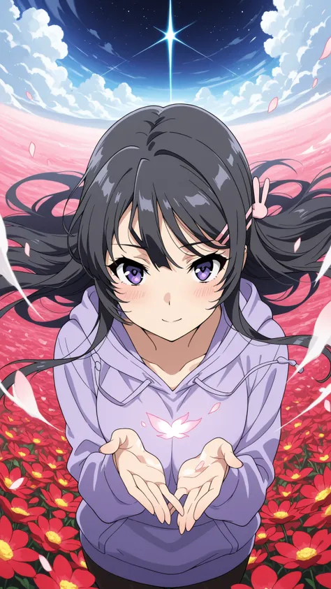 BREAK (masterpiece:1.2), best quality, high resolution, unity 8k wallpaper, (illustration:0.8), (beautiful detailed eyes:1.6),Twisting clouds forming a cyclone
above an open red flower field,
flowers bending sharply under wind pressure,
air filled wi...