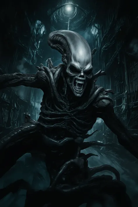 fear,dark lighting, long shot, realistic horror movie scene featuring a terrifying zombie that looks like a real person. The background is a typical Japanese high sclool with horror movie setting, style of Japanese horror films like 'Ju-on', --no expressio...