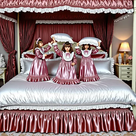 Realistic,highest quality, masterpiece, highest resolution, artwork, super get used to it, many become familiar with, become familiar with, get used to it,change,before bedtime, ,little girl, happy,smile,on the bed,((cute girl on a big bed)),((As a child )...