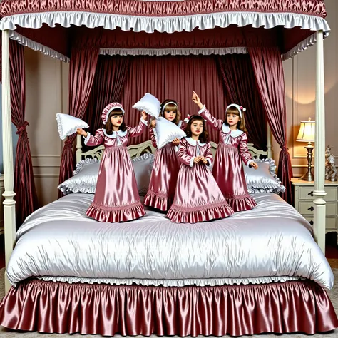 Realistic,highest quality, masterpiece, highest resolution, artwork, super get used to it, many become familiar with, become familiar with, get used to it,change,before bedtime, ,little girl, happy,smile,on the bed,((cute girl on a big bed)),((As a child )...