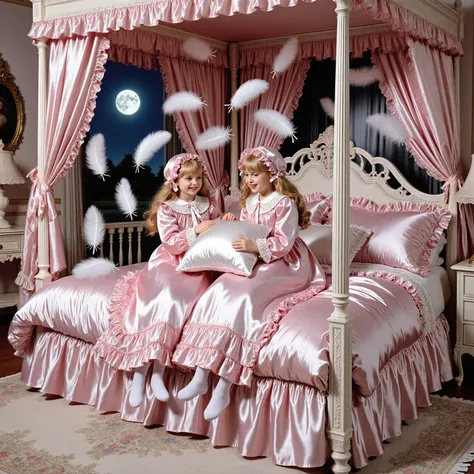 Realistic,highest quality, masterpiece, highest resolution, artwork, super get used to it, many become familiar with, become familiar with, get used to it,change,before bedtime, ,little girl, happy,smile,on the bed,((cute girl on a big bed)),((As a child )...