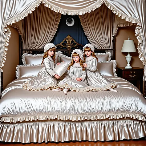 Realistic,highest quality, masterpiece, highest resolution, artwork, super get used to it, many become familiar with, become familiar with, get used to it,change,before bedtime, ,little girl, happy,smile,on the bed,((cute girl on a big bed)),((As a child )...