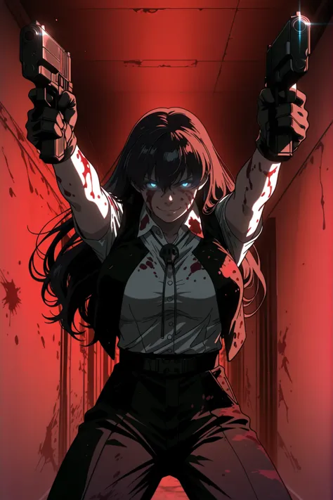 anime screencap, anime coloring, detailed face, masterpiece, best quality, very aesthetic, absurdres, volumetric lighting, official style, amazing quality, ultra detailed, highres, amazing quality, masterpiece, newest, red theme, glowing eyes, Roberta bloo...