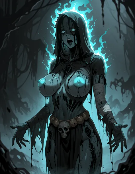 90's Anime, Dark Horror, Quality_masterpiece, Absurd res, score_9, score_8_up, (masterpiece), source_Anime, rate_Safe, ultra high quality, ultra detailed, pretty face, expressive eyes, hoop rings, small stature, Magma Genasi skin, white, big apart breasts,...