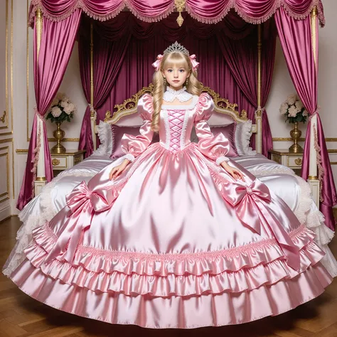Realistic,highest quality, masterpiece, highest resolution, artwork, super become familiar with, many be familiar with, be familiar with, become familiar with, romantic,woman, 10 years old,the girl is a princess,pink victorian dress, ((Gorgeous princess ro...