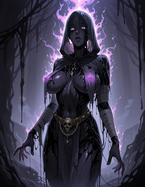 90's Anime, Dark Horror, Quality_masterpiece, Absurd res, score_9, score_8_up, (masterpiece), source_Anime, rate_Safe, ultra high quality, ultra detailed, pretty face, expressive eyes, hoop rings, small stature, Magma Genasi skin, white, big apart breasts,...