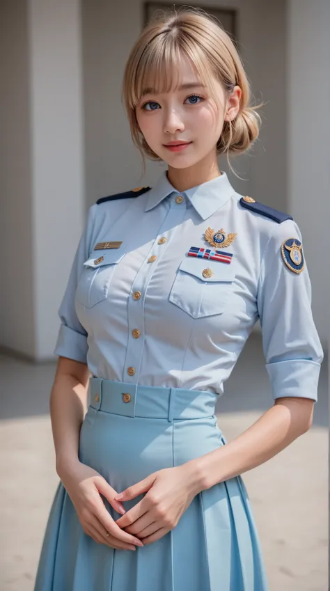Girl in Uniform, Charming Girl, I'm wearing a cute, nice uniform, younger, Model face, (big breasts, cleft), tight waist, slender body line, Charming Girl, beautiful girl, anime style 4k, beautiful attractive women, 8k, Cute Girl, masterpiece, girls, (Hig...