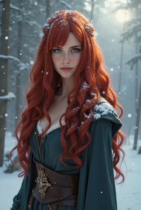 Triss Merigold, her hair is covered in snow