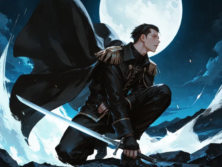 medium shot, side shot, looking away, makes an aesthetic, Master piece, Best Quality, ultra detailed, a handsome man, (man:1.6), solo, (male:1.6) short hair, male slicked back hair, male black hair, beautiful brown eyes, toned, parted lips, black turtlene...