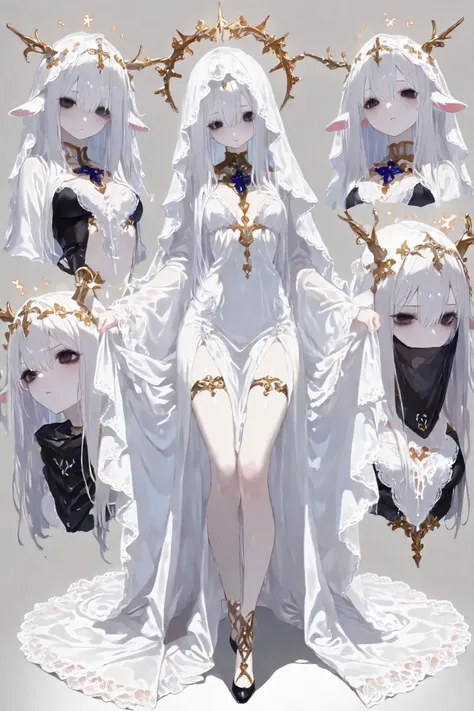 ((best quality)),(((pale skin))),((masterpiece)),((((1girl)))), (bust up) , ((white_long_hair)),((black_eyes)),((character sprites)) (character sprites), straight long hair, white hair, veil, morute aesthetic, white clothes. white long veil covering here. ...