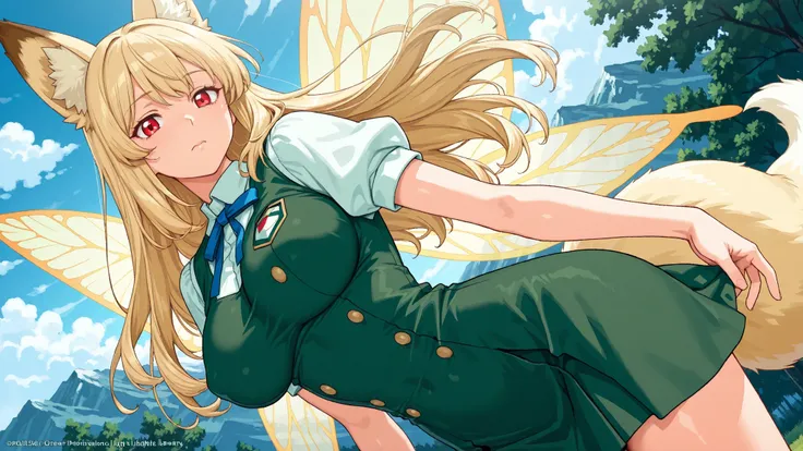 8K (high resolution) (Super Detailed)　(masterpiece)　(Highest Quality)　anime illustration　detailed eyes　detailed face　Delicate hair　 detailed wrinkles on clothes　very elaborate body standing on God's mountain　fine skin　healthy skin tone with ro in the backg...