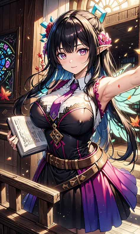 (Hook of Holland))(masterpiece after sex, best quality),dynamic angle,  heads down, ((close-up of a girl)), upper body, Portrait, ((Magic runes, Shining Rune, colorful runes)), ((Magic runes on arms)), ((Holding a book, Aerial, Floating)), ((colorful splas...