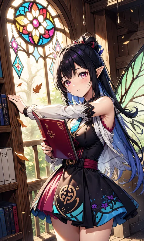 wrench_genshin_style,(Hook of Holland))(masterpiece after sex, best quality),dynamic angle,  heads down, ((close-up of a girl)), upper body, Portrait, ((Magic runes, Shining Rune, colorful runes)), ((Magic runes on arms)), ((Holding a book, Aerial, Floatin...