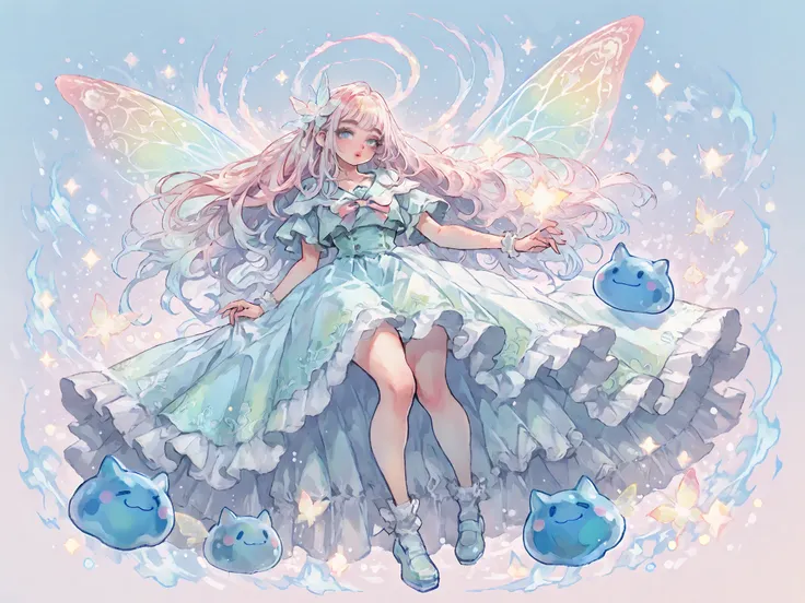 pastel colors, F_S_IChooseYou, thick lips, catslime, full body, fairy wings, school in the wood, detailed fantasy portrait, highly detailed, 8K, HDR, ultra-fine painting, vivid colors, delicate, whimsical, ethereal, luminous, magical realism,Gathering of fairies
