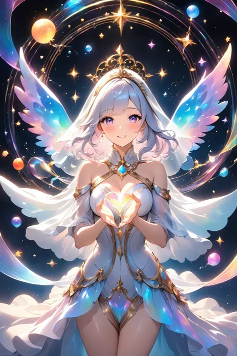 Lumiere, mysterious and sensual, transparent glow, flowing celestial form, alluring expression,
rhythmic movement, multiple tasks,
gentle touch, beautiful hands, enveloped by beautiful hands,
multi - colored talents seeping from within,
gentle yet allu...