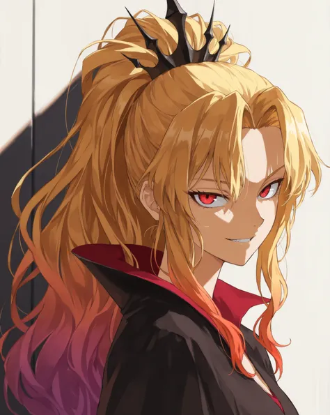 parted bangs, gradient hair,streaked hair, wavy hair, high ponytail,EBNiko, tsurime, (Solo leveling style, anime style:1.3), (looking at viewer, medium shot:1.22), (portrait, side shot, medium shot, three quarter shot:1.3), (1girl:0.95), solo, masterpiece,...