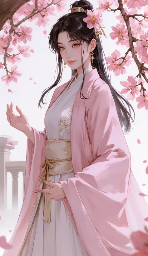 masterpiece, best quality, high detail, cinematic lighting, gufeng style, A breathtakingly beautiful young Chinese woman, an ethereal beauty with an elegant face, perfect facial features, flawless smooth skin and luminous clear eyes. She has medium-length ...