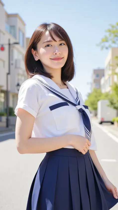 (8k, ultra-High Resolution, highest quality, masterpiece:1.2), masterpiece, best quality,  illustration of a woman with a penis , Ultra High Definition, Precise, High Resolution, 8k Wallpaper, perfect dynamic composition wearing a working girl uniform, bea...