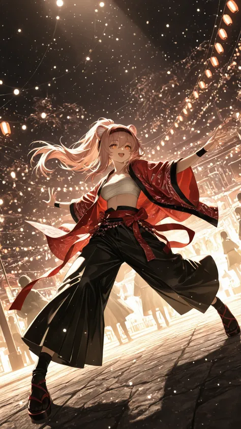 Japanese summer Yosakoi Festival , A festival where dancers parade down the main straight while dancing, watched by many spectators lining the route , The girl is dancing as one of the dancers participating in the parade ,
Gravel_Arknights , headband , h...