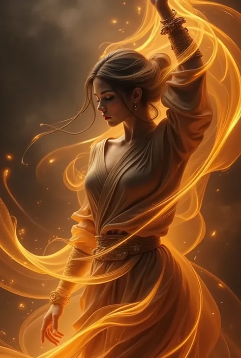 Re211. close-up do tronco .A hyper-realistic photograph of a powerful female character deftly commanding fire. Flames wrap around her in hypnotic, movimento fluido, your entire body in its embrace of fire. sua longa, flowing hair is elegantly attached, shi...