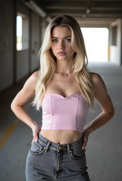 stunn1ng, photorealistic, full body shot, candid photography style, white european caucasian, 1girl, young adult, youthful, narrow waist, perky breasts, flat stomach, alluring youthful face, soft cute features with subtle sharpness in cheekbones, vivid icy...