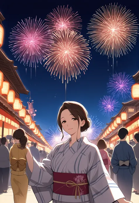 fireworks display Fireworks are beautiful night Mature Women yukata Fan