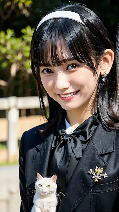 1 girl, Japanese High School Girls, (black blazer uniform), (Walking the streets of Shibuya), (white cat ear headband and earrings),((Smile Yan))masterpiece, Highest Quality, Highest Quality, Movie Lighting, ( stereo lighting ), very detailed CG unity 8kの壁...