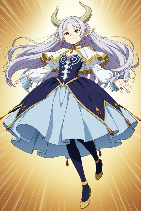 Young female character, preteen or early teen age range, with dark curly, voluminous hair styled in swirls, and two prominent, golden-yellow ram horns.  Intense, expressive dark yellow eyes, with a slightly stern, or possibly mischievous, expression.  A sm...