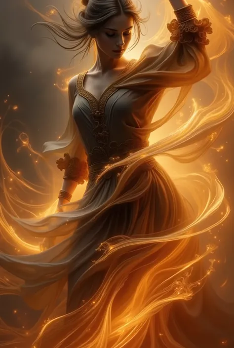 Re211. close-up do tronco .A hyper-realistic photograph of a powerful female character majestically commanding fire. Flames wrap around her in hypnotic, movimento fluido, your entire body in its embrace of fire. sua longa, flowing hair is elegantly attache...