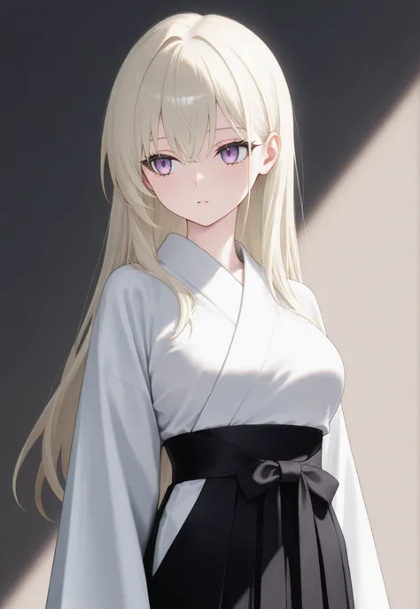 masterpiece, newest, best resolution, good quality, good lighting, safe. beautiful, adult, anime, good anatomy, . long hair, light ash blonde hair. purple eyes, dark eyelashes, piel clara, slim build, Medium Breasts Size D. woman is 20 years old, measures ...