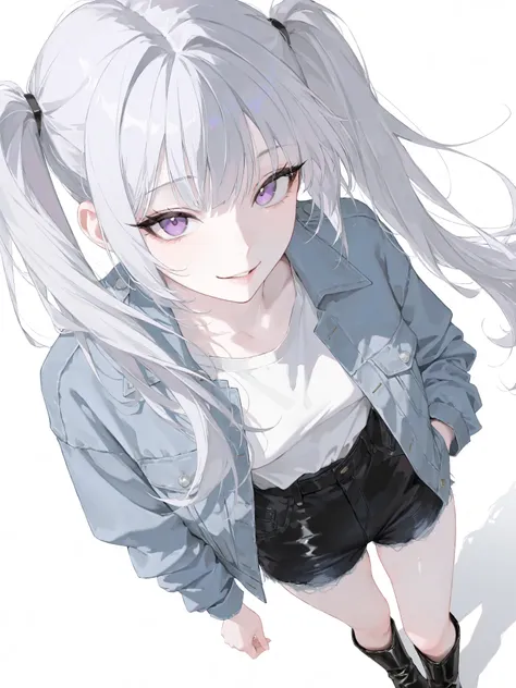 ((best quality)), ((masterpiece)), score_9, score_8_up, score_7_up, score_6_up, score_5_up, score_4_up,
1 girl, solo, girl, 魅力的なgirl,
twin tails, long hair, silver hair , long eyelashes, Purple eyes, tear spot under right eye, playful expression, smi...