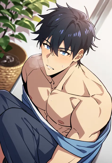 score_9, score_8_up, score_7_up, One person, male focus, Source_anime, Sung Jin Woo, black hair, blue eyes, Pectoral muscles, , best quality, Great Quality, Best Aesthetic, very high resolution, 2023年 Large amounts of semen from the buttocks semen heavy...