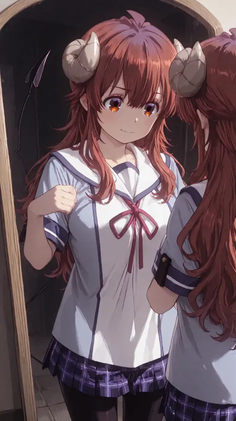 (masterpiece, Highest Quality, Highest Quality:1.2), very detailed,most detailed ((Super Detailed)), (very detailedCGイラスト), ((very delicate)), She looks in the mirror, The girl in the mirror is smiling、Highest Quality, masterpiece, 1girl, Yoshida Yuko , Lo...