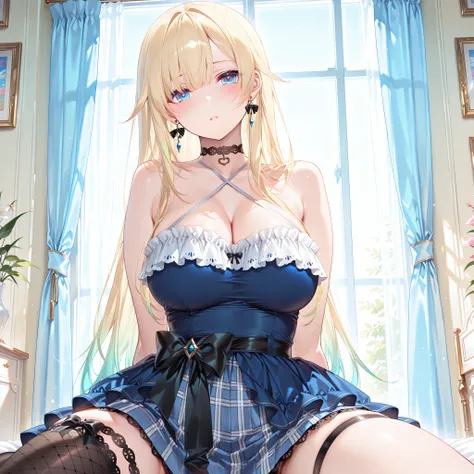 solo,masterpiece,best quality,super fine illustration、finely detail 、clear picture、UHD、HDR, amazing quality, highres, absurdres, very aesthetic, high resolution, ultra detailed, perfect details,vspoema,,large breasts,blue eyes,blonde hair,gradient hair,lon...