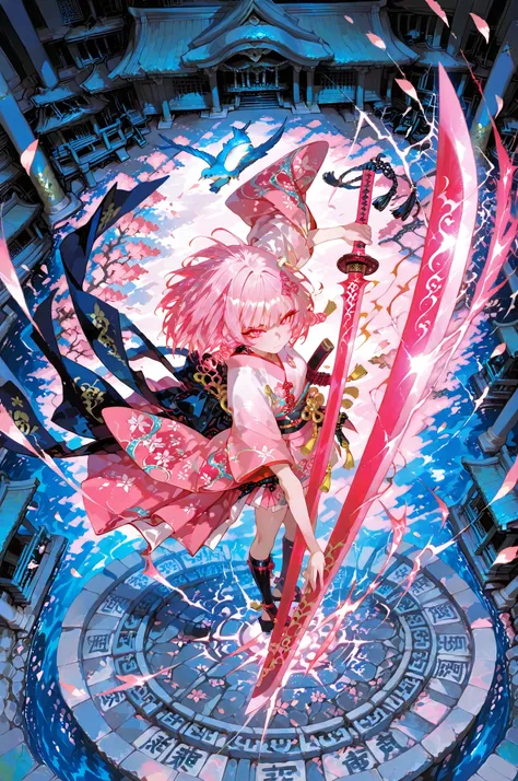 visiosomni,Outstanding Works,Slightly realistic, Excellent quality, Very Beautiful, 超high resolution, high resolution,anime style,, fierce samurai in flowing kimono armour floating in the air, huge katana swings dramatically, magical foxfire flames and rui...