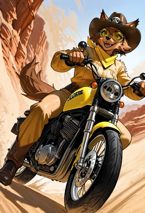 master masterpiece, 4k, score_9 , score_8_up , score_8 , score_7_up score_6_up score_5_up score_4_up, best quality, ultra-detailed, canyon, solo, 1girl, dynamic angle, furry, polt, anthro, brown wolf, wolf, fur, short, lively, happy, energetic, confident, ...