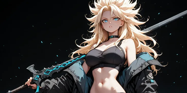 Uma obra-prima, Of the highest quality, ultra-detalhado, sozinho, Uma menina 1.70 m de altura , light blond hair with shades of gray, slightly messy hair, franjas longas, olhos azuis, a sadistic and trusting expression, fair skin and youthful curves, uma p...