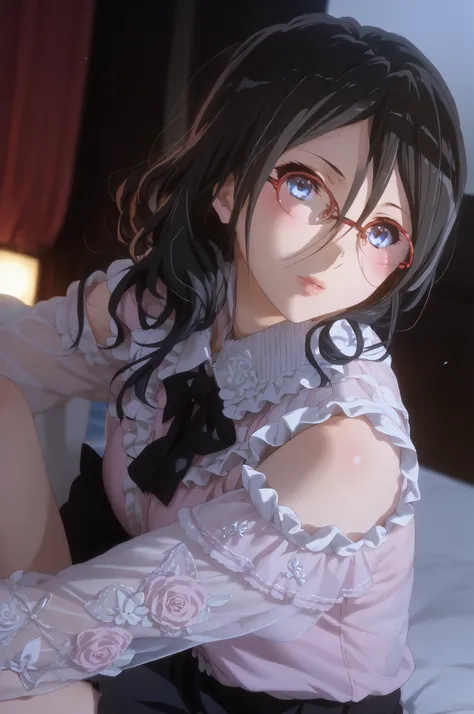 ((inspired by Asuka Tanaka:1.2)),(inspired by Kyoto Animation Style),(masterpiece, best quality),beautiful, beautiful-woman, ((detailed face)).(full body:1.3).,
((black hair)), glasses, blue eyes, long hair, over-rim eye-wear,cowboy shot, semi-rimless eye...