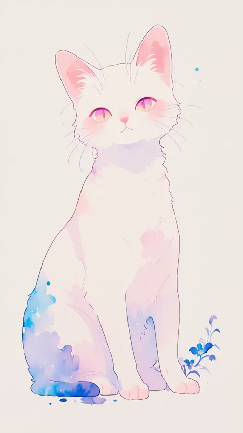 watercolor、pale color、cat、one woman