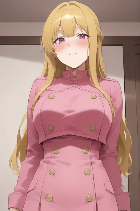 big breasted women、older sister、Blonde、blush and look comfortable、angle from bottom