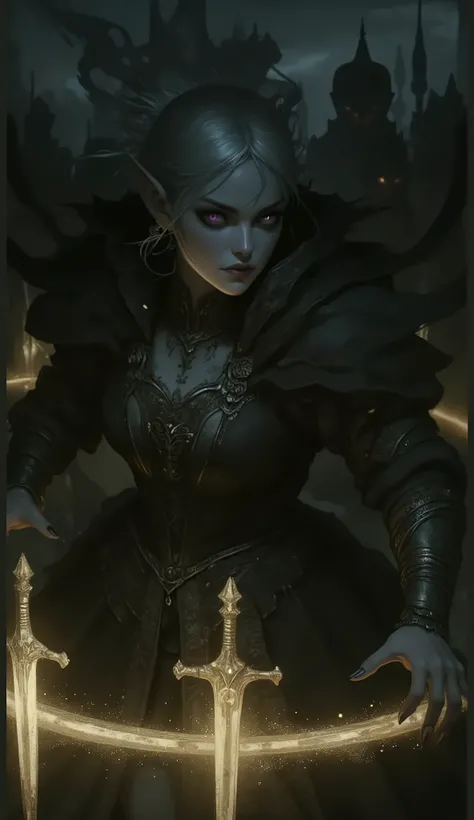 (A fusion of Ukiyo-e and dark fantasy. Aesthetic and gothic digital art. Draw a detailed face. Look away.) BREAK
(Transparent white hair. Blunt bangs. White eyebrows. Long white eyelashes. Almond-shaped eyes. Lavender-colored eyes. Thick, dark eyeliner. S...