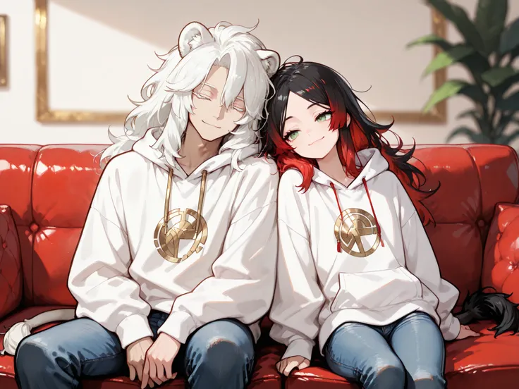 Masterpiece,  highest quality,  super detailed,  very delicate and beautiful, official style, depth of field,  very detailed, very aesthetic, relaxed atmosphere,

2man,

(1man is color mixed hair, (black hair, red hair), long hair, voluminous from the root...