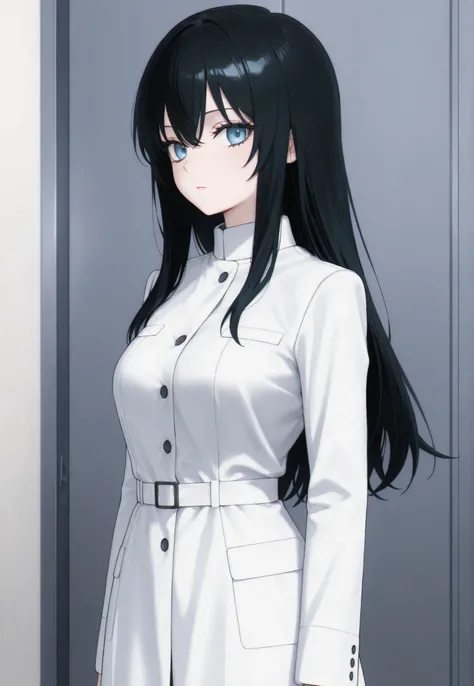 masterpiece, newest, best resolution, good quality, good lighting, safe. beautiful, adult, anime, good anatomy, . long hair, hair . pale blue eyes, dark eyelashes, piel clara, Slim build, Medium Breasts Size D. woman is 20 years old, measures 1'65 cm. Alon...