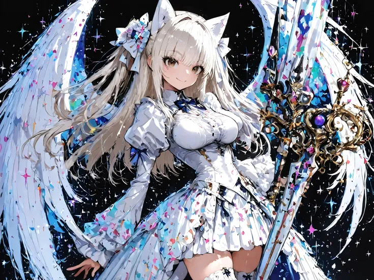 8k, real skin texture, The best light, best shadows, high resolution, ((top quality)) , (1women)、masterpiece、super precision painting、 Anime Painting、top quality, high definition from people , Ultra Details、long, shiny white hair with black tips、(Witchesの...