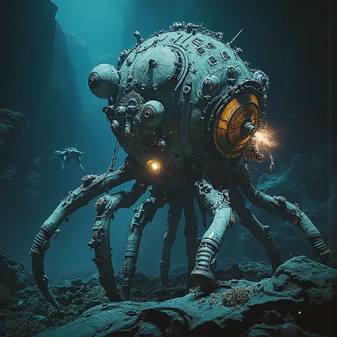 BIOMECHANICAL DEPTHS DISCOVERY: Advanced deep-sea drones encounter mysterious entities combining ancient machinery with living bioluminescence, documented at 6000m in the Mariana Trench.

HYBRID MACHINE-ORGANISM FEATURES:
- Clockwork mechanisms intertwined...